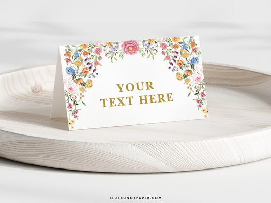 Editable Colorful Wildflower Place Card Garden Flowers Food Labels Spring Floral Wedding Buffet Tent Cards Template Instant
